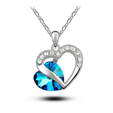 Blue Crystal Heart Pendant Fashion Jewelry Necklace Elegant Value