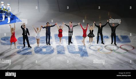 Sochi Russia Russian Skaters Celebrate Their First Gold Medal In The