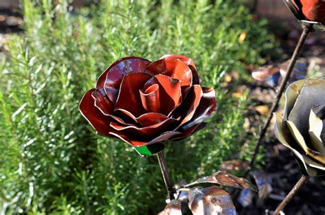 Metal Rose Garden Ornament Sculpture Art Handmade Recycled Etsy