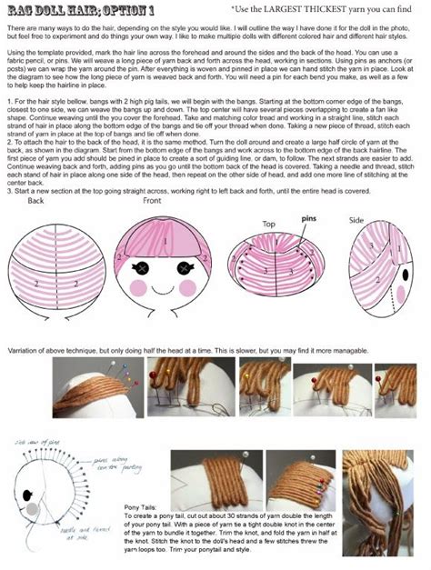 My doll head has been stuffed firmly and already stained. Amigurumi Hair: How to Yarn Doll Hair - Bangs - (save picture to enlarge) | Dukke, Dyr, Bamse