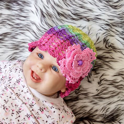 0 3 M Baby Girl Summer Hat Newborn Girl Hat Crochet Flower Etsy