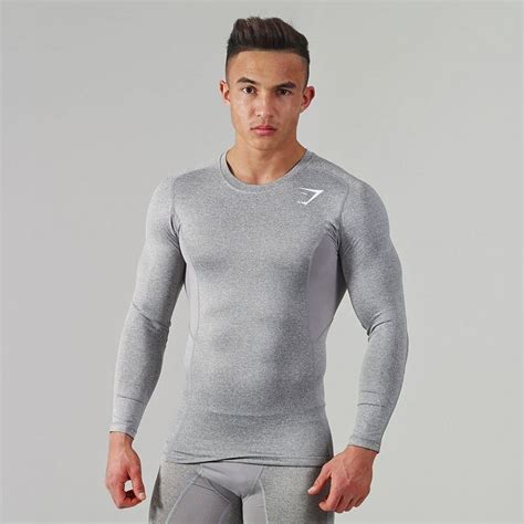 Element Compression Top Base Layer Grey Mens Gym Tops Compression Clothing Long Sleeve