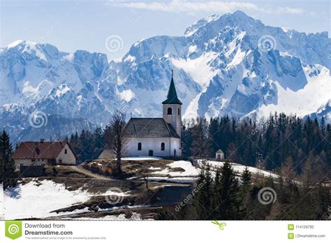 Little Church In The Mountains Of The Slovenian Alps Stock Photo