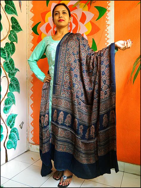 Hand Block Printed Ajrak Modal Silk Dupatta V Ajrak Printing And Dyeing