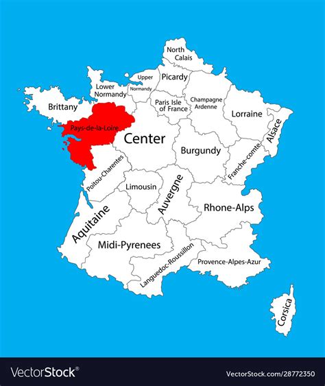 Pays De La Loire Map Location In France Royalty Free Vector
