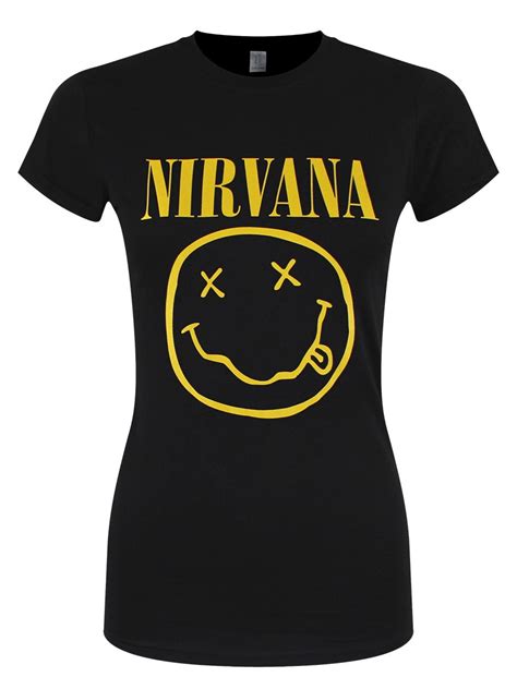 Nirvana Yellow Happy Face Ladies Black T Shirt Buy Online At