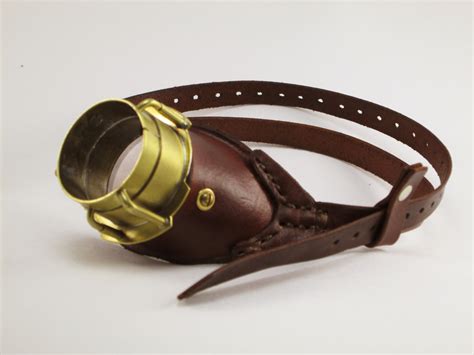 Embellished Brass Monocle in Brown Leather