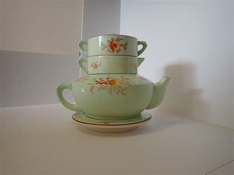 Vintage Mcm Tea Set Stoneware Mci Pottery Teapot With 4 Cups