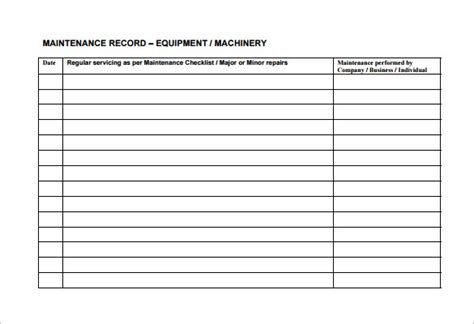 Machinery Maintenance Schedule Template Excel Printable Schedule Template