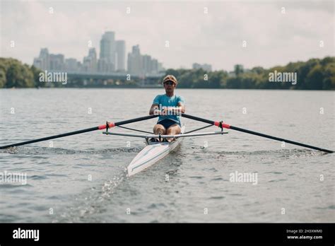 Sportsman Single Scull Man Rower Rowing On Boat Stock Photo Alamy