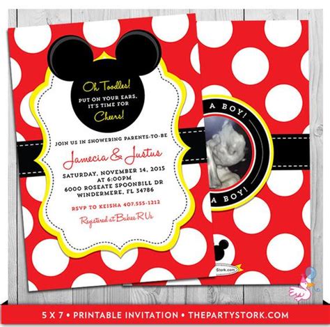 Printable mickey mouse polka dot kids birthday invitation. Mickey Mouse Baby Shower Invitations: unique Mickey Mouse ...