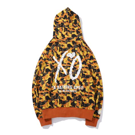 Bape X Xo Shark Pullover Fw18 Hoodie Orange