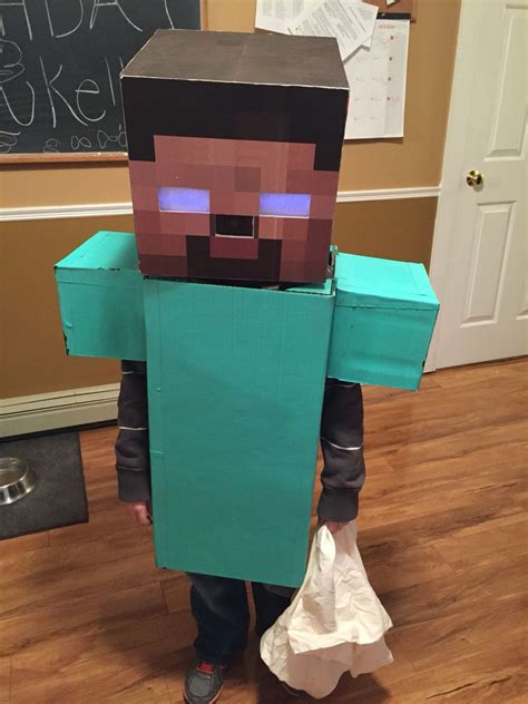 Minecraft Herobrine Costume Eyes Light Up Using Glow Sticks Taped Inside Behind White Fel