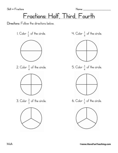 Halves Thirds Fourths Fractions Worksheet By Teach Simple