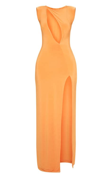 Tangerine Slinky Extreme Keyhole Split Leg Maxi Dress