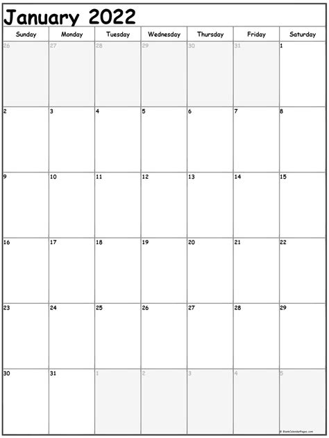 January Calendar 2022 Grid Lines For Holidays And Notes January 2022