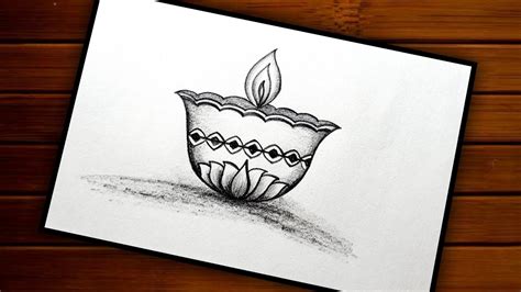 Diwali Diya Drawing Diya Pencil Drawing How To Draw Diya Step By