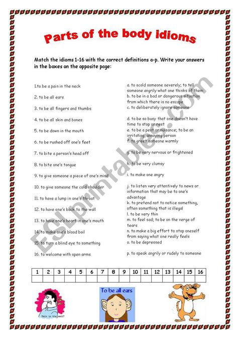 Parts Of The Body Idioms English Esl Worksheets For Distance Learning