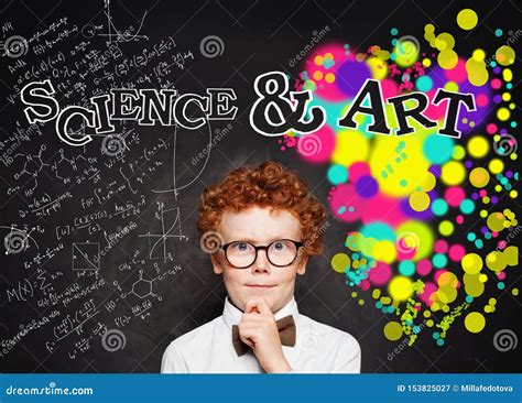 Portrait Of Clever Kid On Science And Arts Background Stock Image