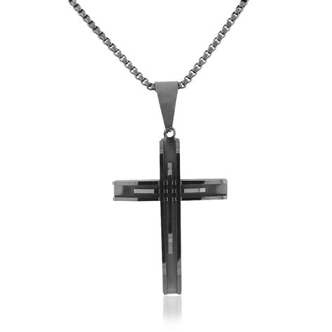 Edforce Edforce Stainless Steel Black Large Statement Religious Cross