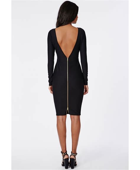 Missguided Open Back Zip Detail Midi Dress Black