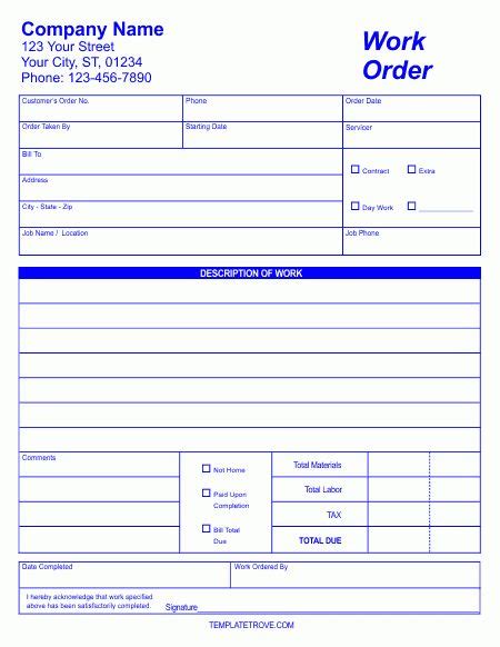 Work Order Format 129 Words Order Form Template Templates