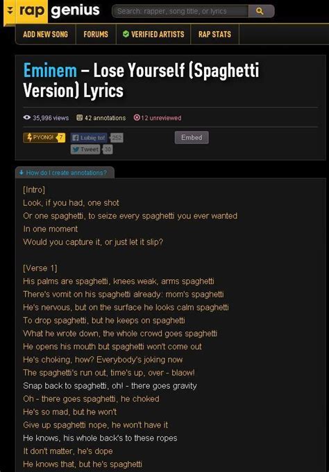 Eminem Lose Yourself Spaghetti Version Lyrics Moms Spaghetti
