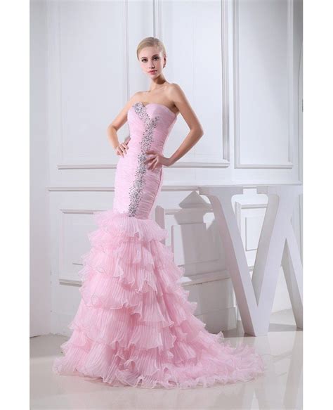 Mermaid Sweetheart Sweep Train Tulle Wedding Dress With Cascading Ruffle Op5081 260