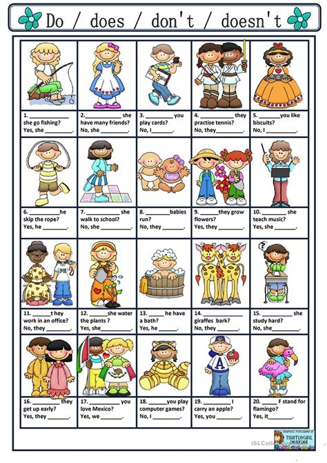 They are used as auxiliary verbs for negative statements or simple present questions. ASKING AND ANSWERING QUESTIONS WITH DO / DOES / DON'T ...
