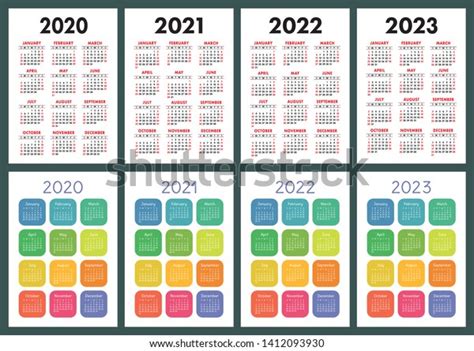 Calendar 2020 2021 2022 2023 English Stock Vector Royalty Free 1412093930