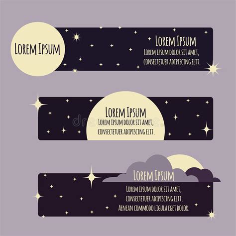 Set Of Flat Banners With Night Sky Moon Stars Stock Vector