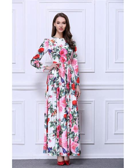 Boho Floral Printed Chiffon Long Wedding Guest Dress With Long Sleeves Ck482 901