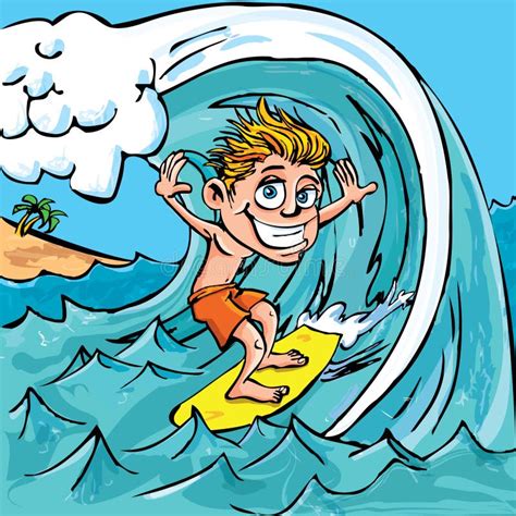 Cartoon Boy Surfing Stock Vector Illustration Of Ocean 21218585