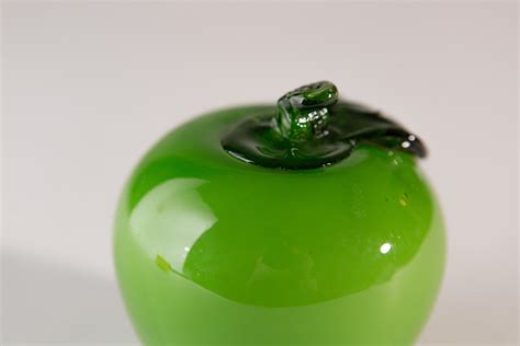 Vintage Glass Green Apple Retro Handblown Art Glass Fruit And