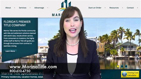 You and your mortgage lender will want to make sure the property is indeed yours and that no one else has any lien. Marina Title Florida's Premier Title Company - YouTube