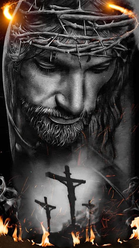 Download Christ With Three Crosses Jesus Phone Wallpaper