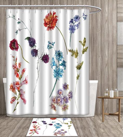 Watercolor Flower Shower Curtain Waterproof Colorful Wildflowers