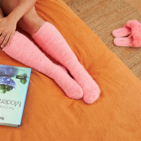 Fuzzy Bed Socks Coral Pink Twig And Feather Twig And Feather