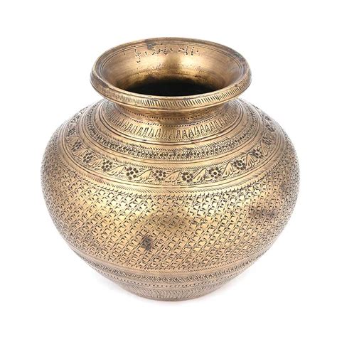 Heavily Engraved Brass Ritual Water Pot