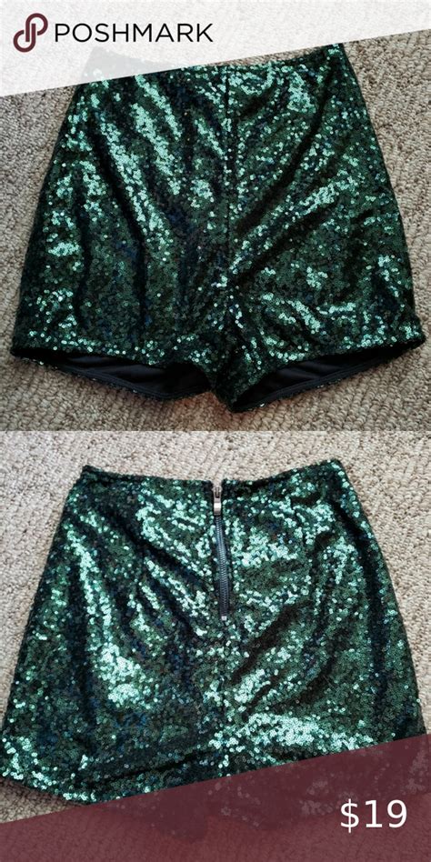 High Waisted Dark Emerald Green Sequin Shorts Sequin Shorts Green Sequins High Waisted