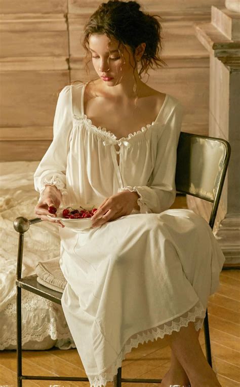 Women Victorian Vintage Cotton Nightgown Long Vintage White Etsy
