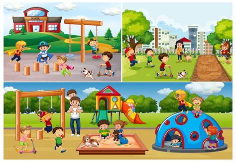 Free Vector | Set of people at the park and playground