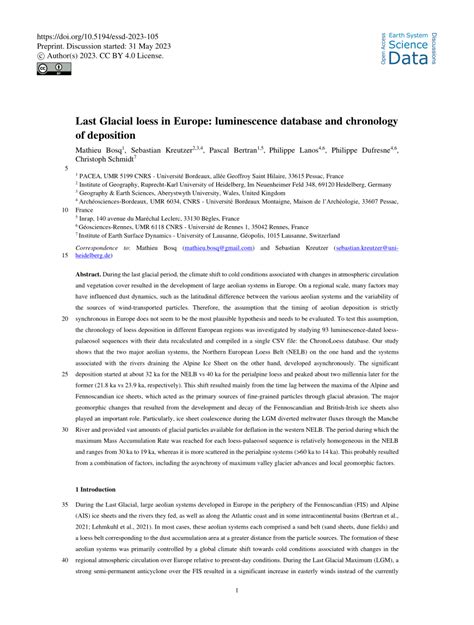 Pdf Last Glacial Loess In Europe Luminescence Database And