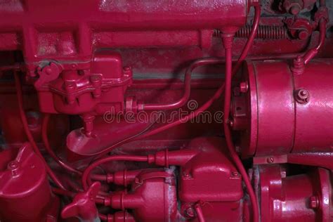 Red Painted Engine Old Machine Parts Industrial Background Antique