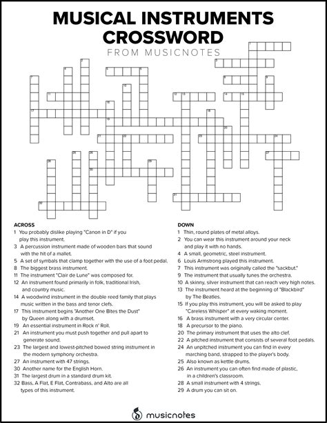 Musical Crossword Puzzles With Free Printables — Musicnotes Now