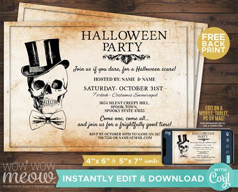 Halloween Party Invitations Printable Instant Download Spooky Etsy