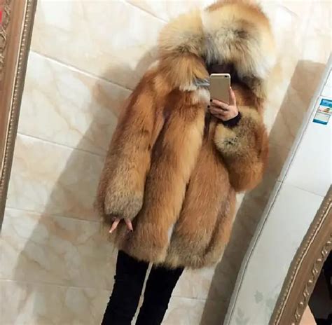 Luxury Natural Real Red Fox Fur Coats Women Full Sleeve Whole Skin Fox