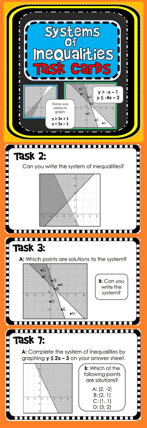 The shaded area of the graph of an inequality show the solution to the inequality. Systems of Linear Inequalities Tasks - print and digital | Education math, Algebra lessons ...