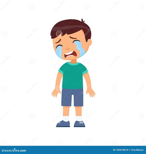 Crying Sad Little Boy Flat Vector Illustration Upset Child With Tears