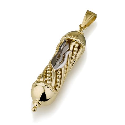 Buy 14k Yellow Gold Mezuzah Pendant With Twisted Dots Design Israel
